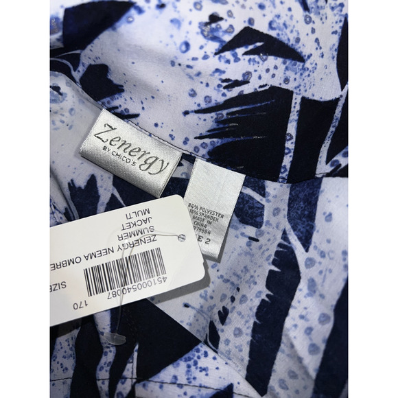 New Zenergy CHICO'S Jacket Sz L (2) Blue Ombre Leaf Print NEEMA Zip Windbreaker - Picture 7 of 7
